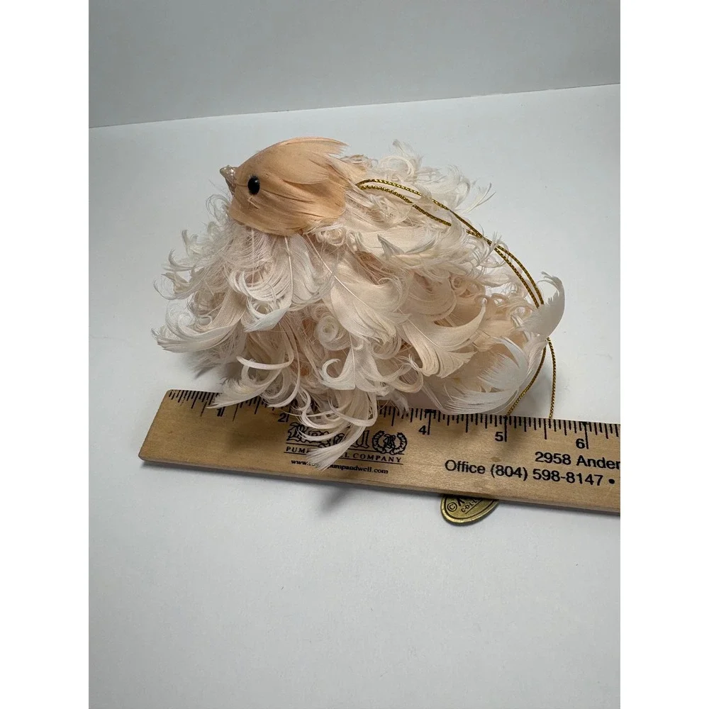 Katherine's Collection Cream Curly Feather Bird Christmas Ornament with Logo Tag